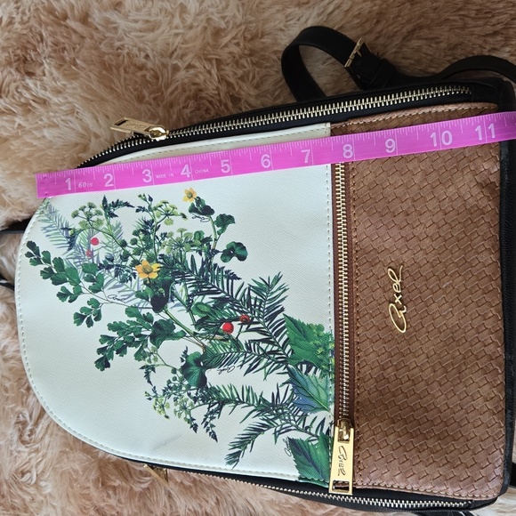 Axel mini back pack,Multicolor & brown leather weave on lower front. Floralprint - Picture 5 of 6